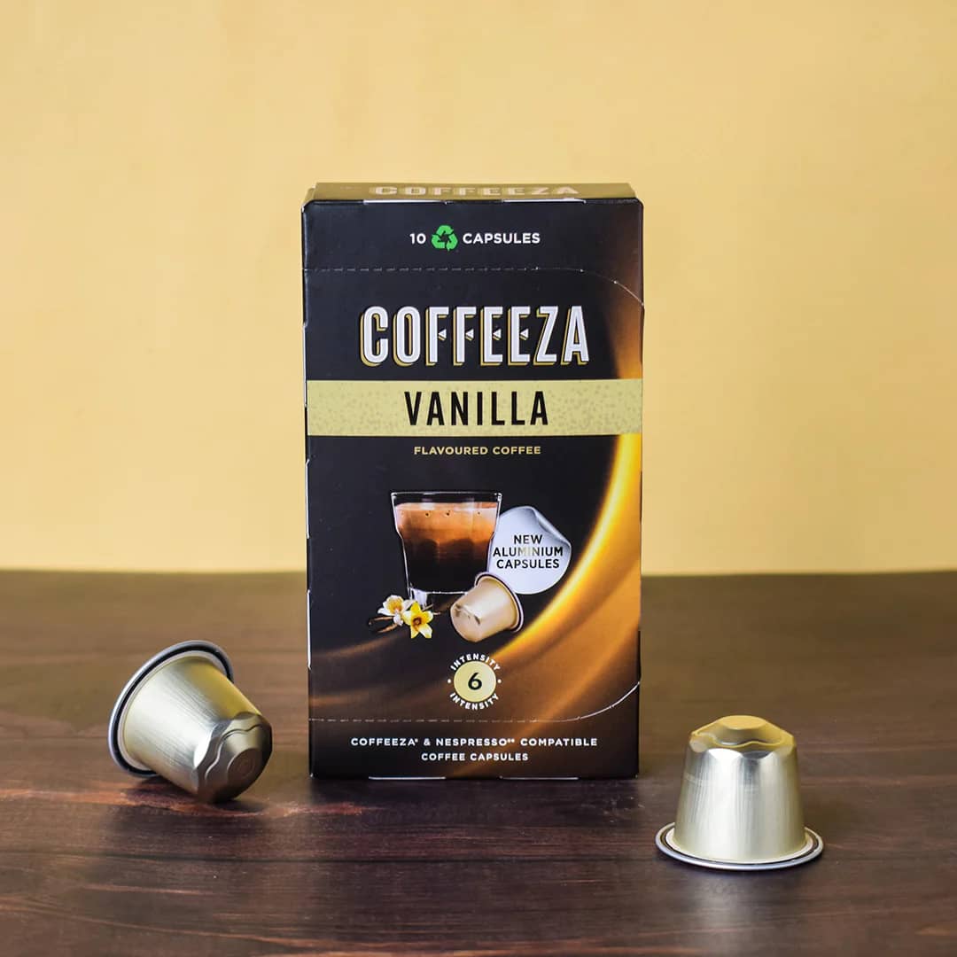 Coffeeza Vanilla 100% Arabica Flavoured Aluminium Coffee Capsules